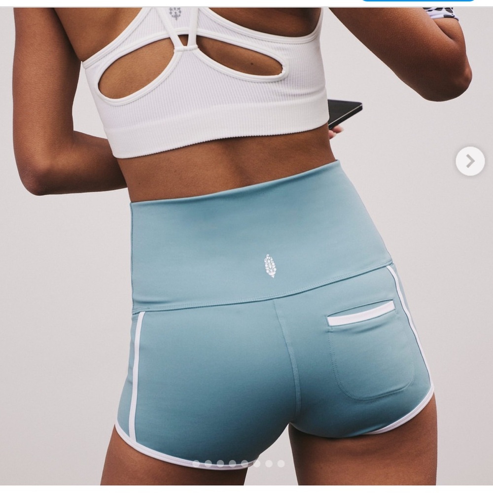 FP Movement by Free People Light Teal Athletic High-Waist Shorts with White Trim - Picture 10 of 11